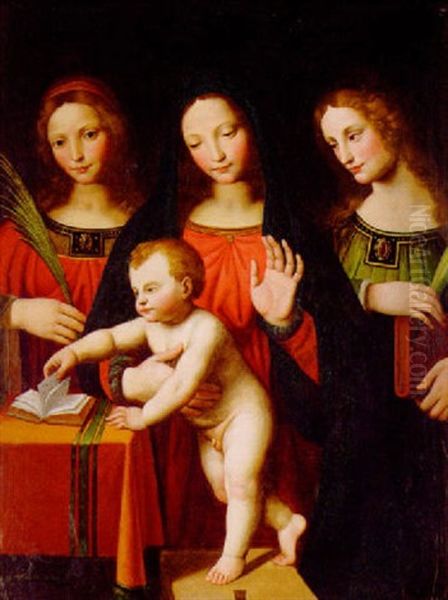 Madonnan Med Barnet Samt S:ta Katarina Och S:ta Barbara Oil Painting by Bernardino Luini