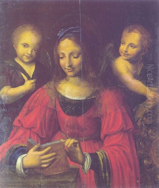 Sainte Catherine D'alexandrie Entouree D'anges Oil Painting by Bernardino Luini