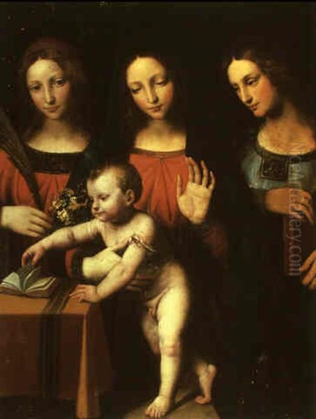 The Virgin And Child With Sts. Catherine And Barbara Oil Painting by Bernardino Luini