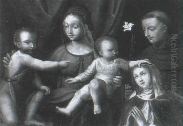 The Madonna And Child With The Infant St. John The Baptist  With St. Francis And St. Clare Oil Painting by Bernardino Luini