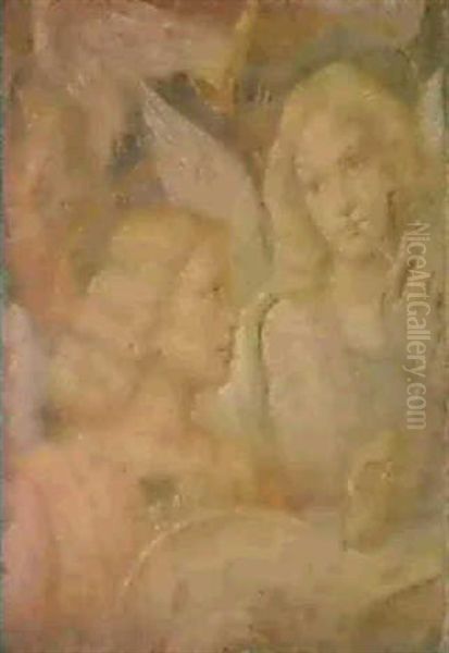 Music-making Angels-a Fragment Oil Painting by Bernardino Luini