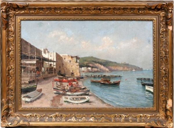 Spanish Coastal Scene Oil Painting by Enrico De Luise