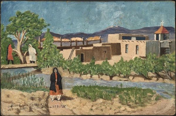 Indian Pueblo, Taos Oil Painting by Albert Lujan