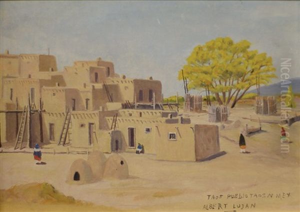 Taos Pueblo Oil Painting by Albert Lujan