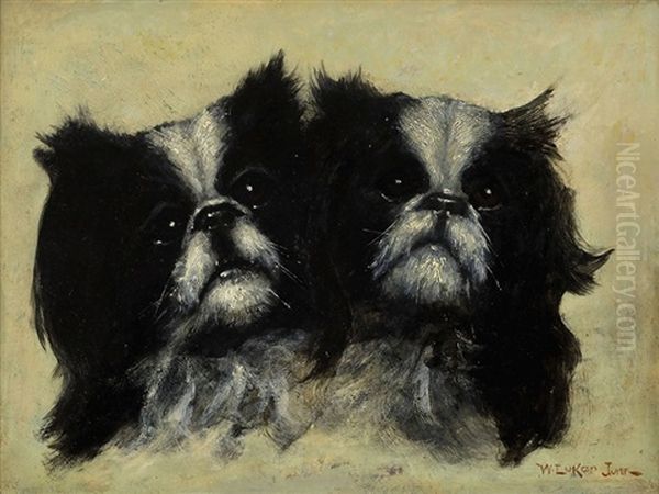 Two Pekingeses Oil Painting by William Luker Jr.