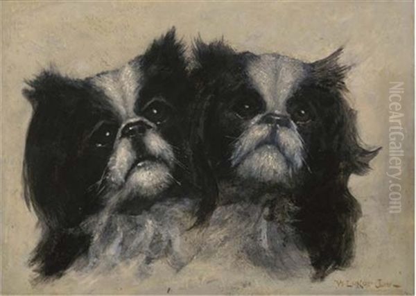 Two Japanese Chins Oil Painting by William Luker Jr.