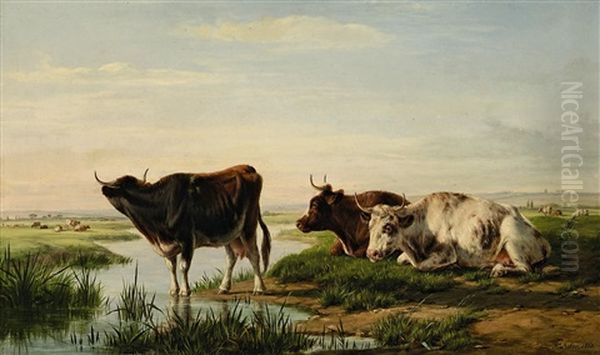 Kuhe Auf Der Weide Oil Painting by William Luker Sr.