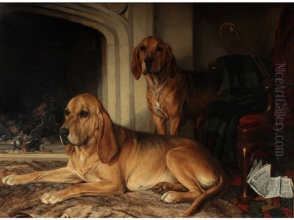 My Friend's Fireside Or Oscar & His Mother Vesta (the Latter According To An Old Label Verso) Oil Painting by William Luker Sr.