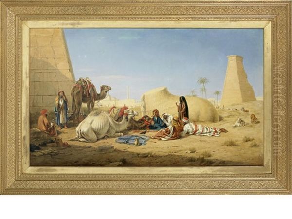 Bedouin Resting Amongst Ruins Oil Painting by William Luker Sr.