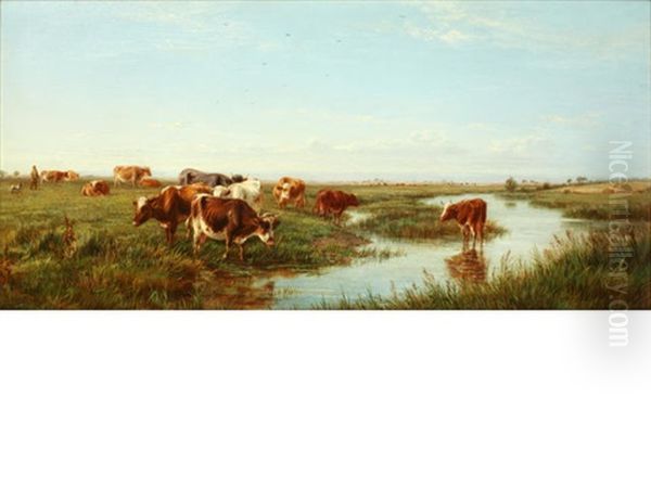 Cattle In A Landscape Oil Painting by William Luker Sr.