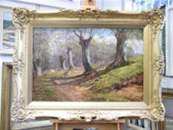 Woodland With Deer Oil Painting by William Luker Sr.