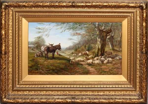 Animals Resting Along A Path Oil Painting by William Luker Sr.