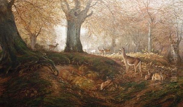 Through The Coverts Of The Deer Oil Painting by William Luker Sr.