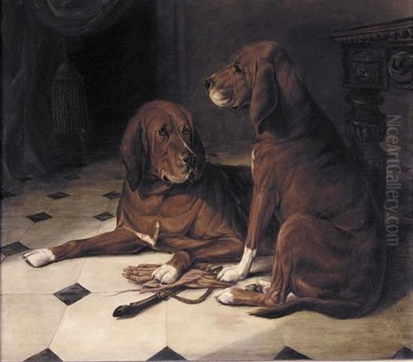 Two Hounds In A Great Hall Oil Painting by William Luker Sr.