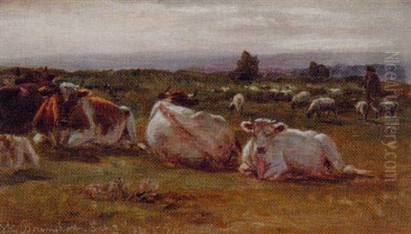 Cattle Grazing Near Bramshot Oil Painting by William Luker Sr.