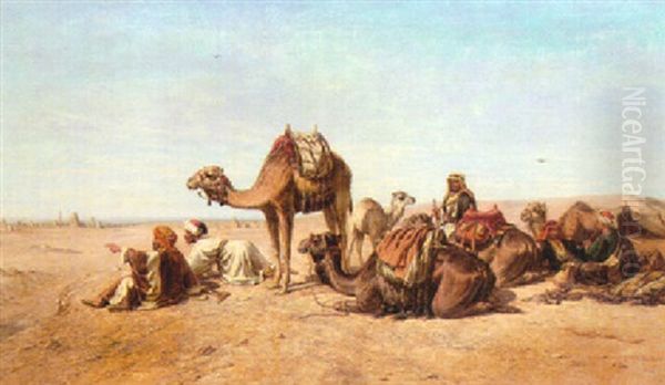 Arabs Resting In The Desert Oil Painting by William Luker Sr.