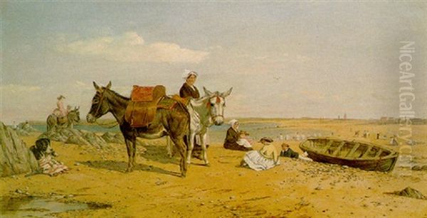 Donkey Rides On St. Malo Beach Oil Painting by William Luker Sr.