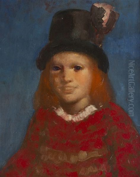 Little Girl In Top Hat Oil Painting by George Benjamin Luks