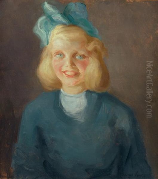 Girl With Bow Oil Painting by George Benjamin Luks