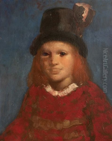 Little Girl In Top Hat Oil Painting by George Benjamin Luks