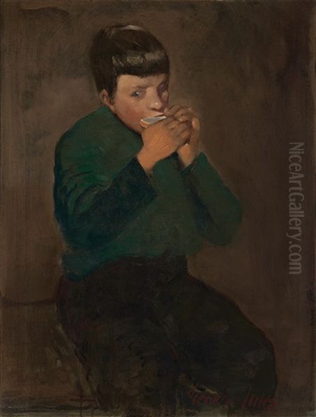 The Harmonica Player Oil Painting by George Benjamin Luks