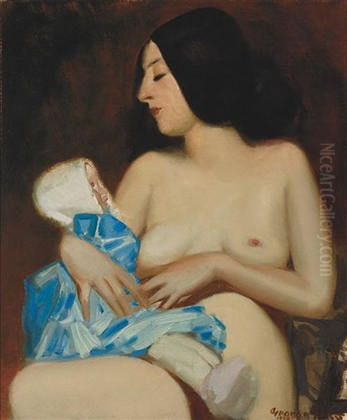 Woman And Doll Oil Painting by George Benjamin Luks