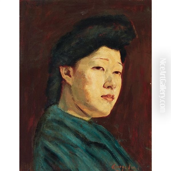 Japanese Woman In Profile Oil Painting by George Benjamin Luks