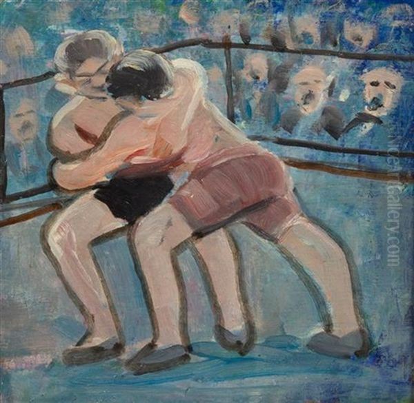 The Wrestlers Oil Painting by George Benjamin Luks