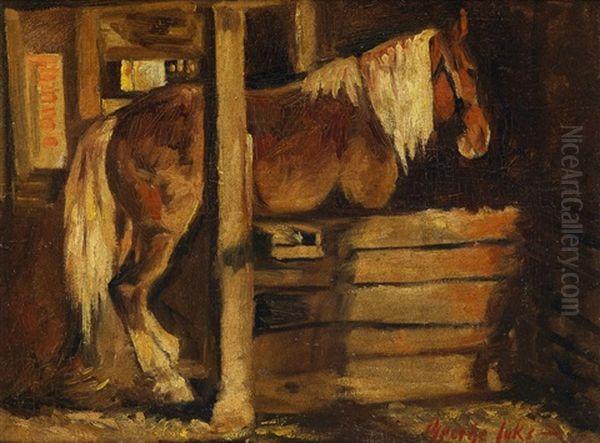 Horse In A Stable Oil Painting by George Benjamin Luks