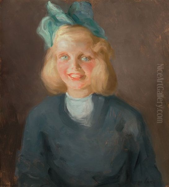 Girl With Bow Oil Painting by George Benjamin Luks