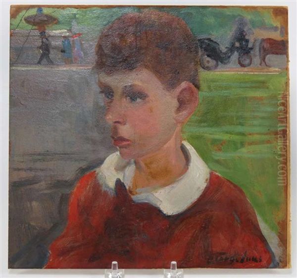 Portrait Of Boy, Central Park, Ny Oil Painting by George Benjamin Luks