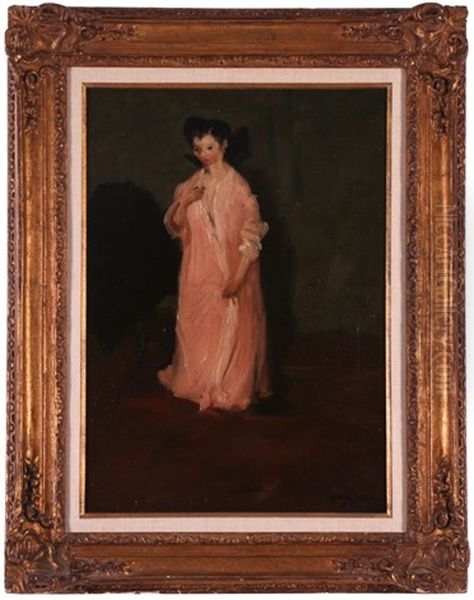 Woman In Pink Robe Oil Painting by George Benjamin Luks