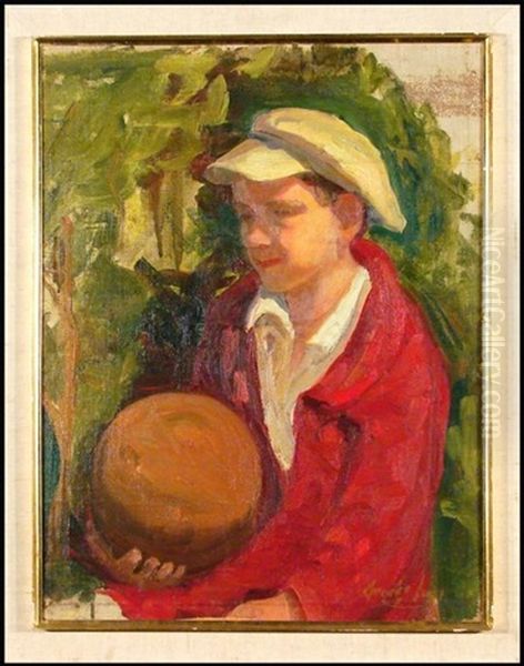 Boy With Ball Oil Painting by George Benjamin Luks