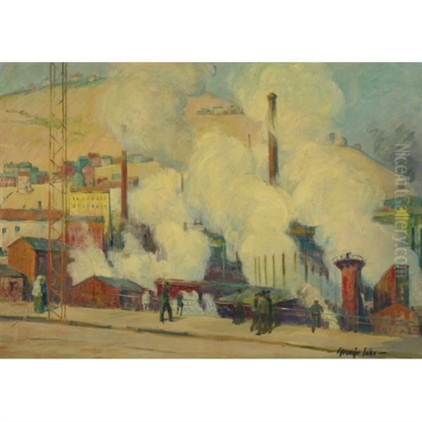 Industrial Scene, Pottsville, Pennsylvania Oil Painting by George Benjamin Luks