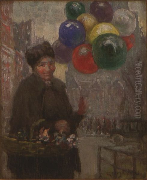 The Balloon Seller New York Oil Painting by George Benjamin Luks