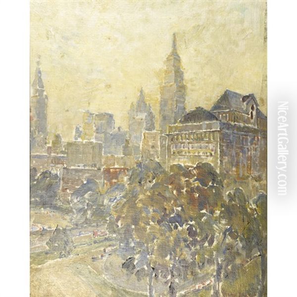 Gramercy Park, New York City Oil Painting by George Benjamin Luks