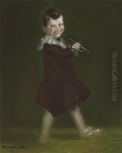 Boy With Bugle Oil Painting by George Benjamin Luks