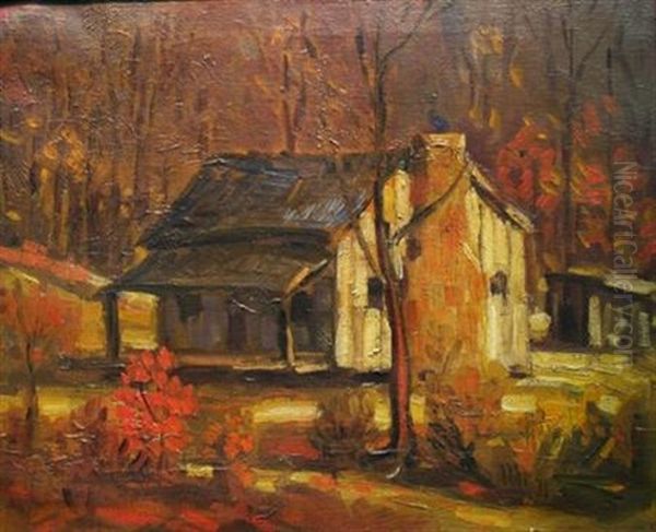 Cabin In A Wooded Landscape (collab. W/ Eugene Thomason) Oil Painting by George Benjamin Luks