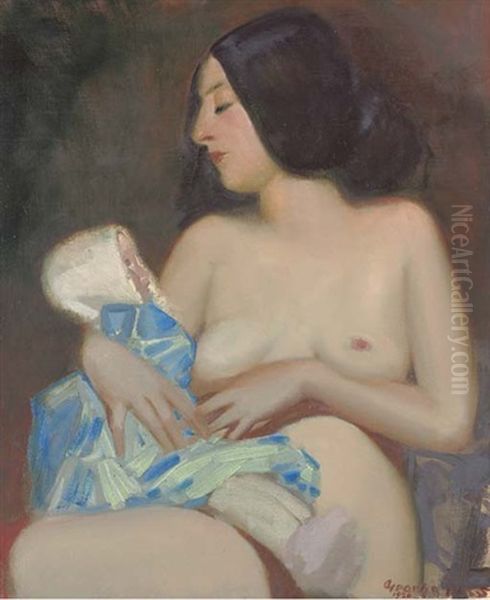 Woman And Doll Oil Painting by George Benjamin Luks