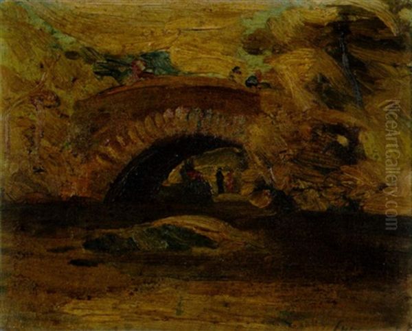 Study Of A Stone Bridge In Central Park Oil Painting by George Benjamin Luks