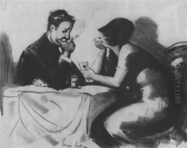 Couple In A Cafe by George Benjamin Luks