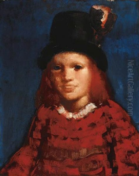 Little Girl In Top Hat Oil Painting by George Benjamin Luks