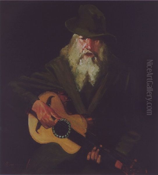 Hobo Musician Oil Painting by George Benjamin Luks