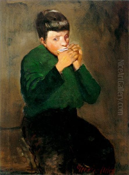 The Harmonica Player Oil Painting by George Benjamin Luks