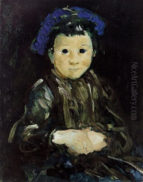 Boy With Blue Cap Oil Painting by George Benjamin Luks