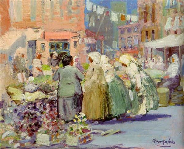 Spring Morning, Houston And Division Streets, New York Oil Painting by George Benjamin Luks