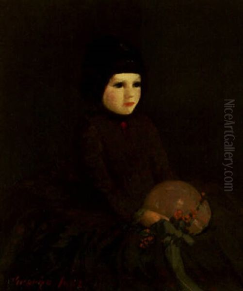 Young Girl With Hat Oil Painting by George Benjamin Luks