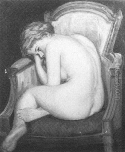 Portrait Of A Nude Girl In An Upholstered French Armchair Oil Painting by George Benjamin Luks