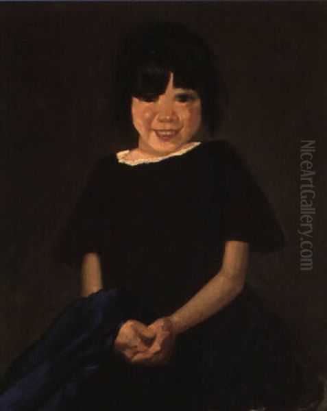 Portrait Of A Girl In Black Oil Painting by George Benjamin Luks