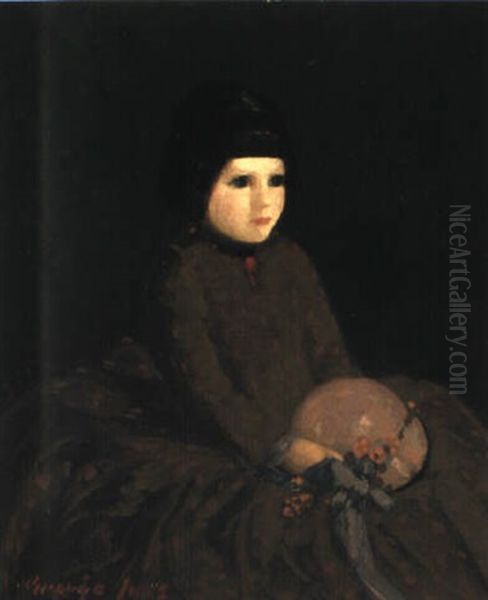 Young Girl With A Hat Oil Painting by George Benjamin Luks